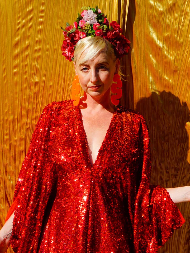 Fumbalinas – wholesale Kaftan – Women's – Red Holographic Sequin Maxi Kaftan Gown / Kimono Robe11