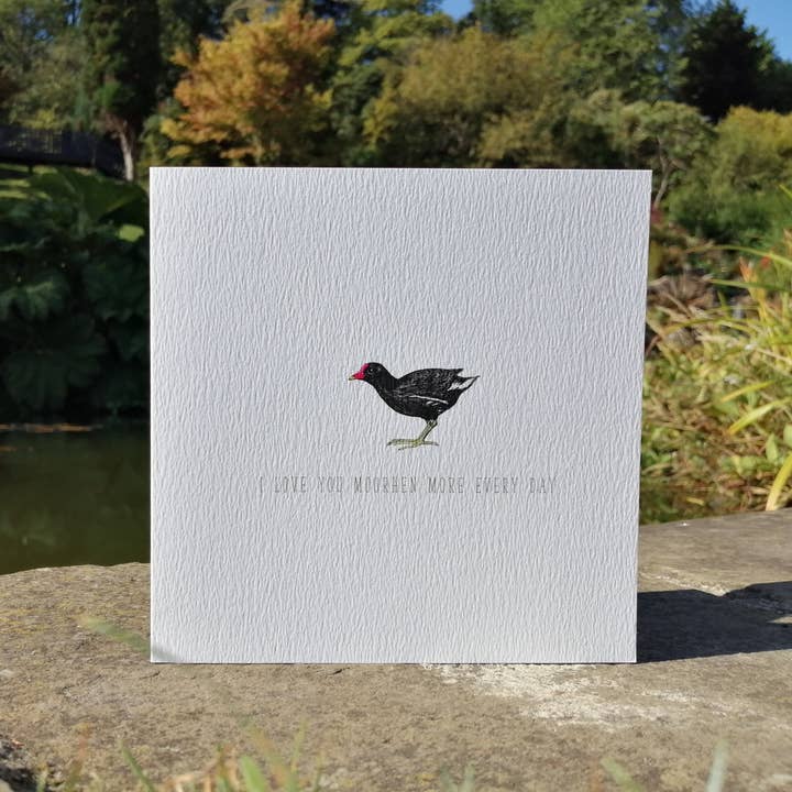 Love You Moorhen More Blanko-Grußkarte zum Valentinstag für den Großhandel von Little Plover