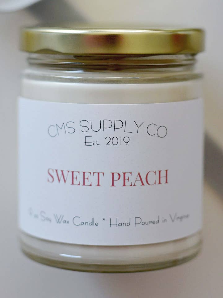 Sweet Peach Soy Wax Candle for wholesale by CMS Supply Co