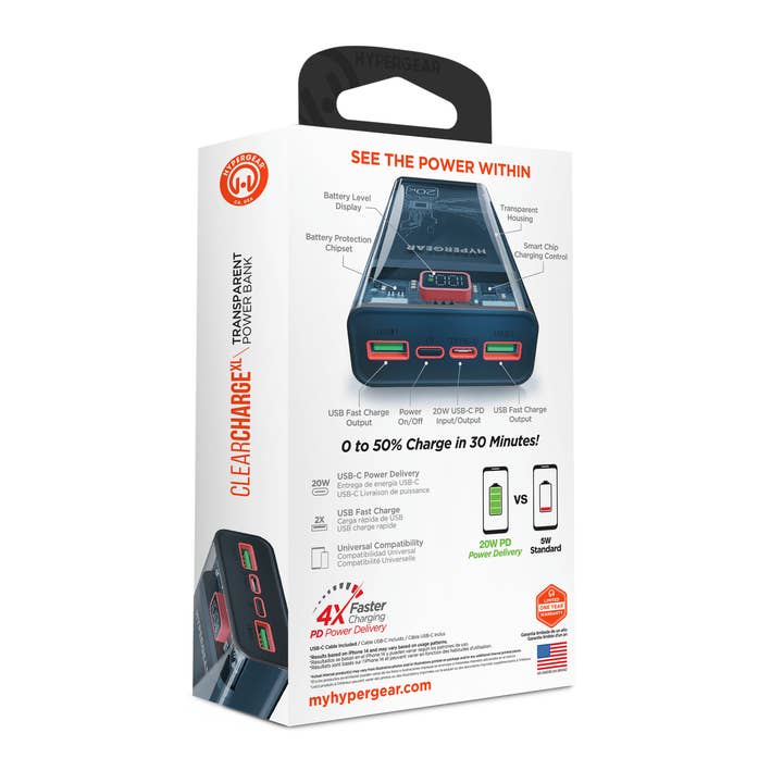 JupiterGear Home - Wholesale Portable charger - HyperGear ClearCharge XL 20000mAh Transparent PD Power Bank1