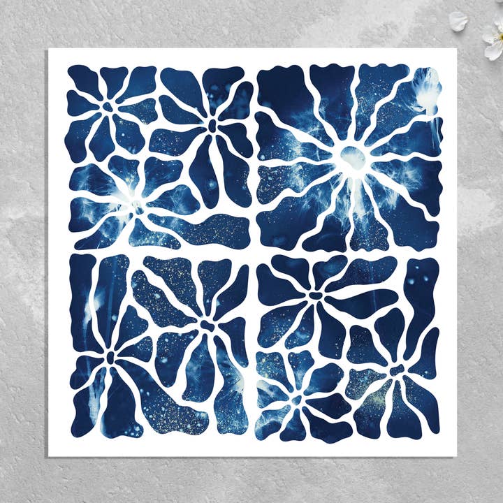 Modern Floral Cyanotype Card: Blue Abstract Botanicals for wholesale by The Sun's Recipe
