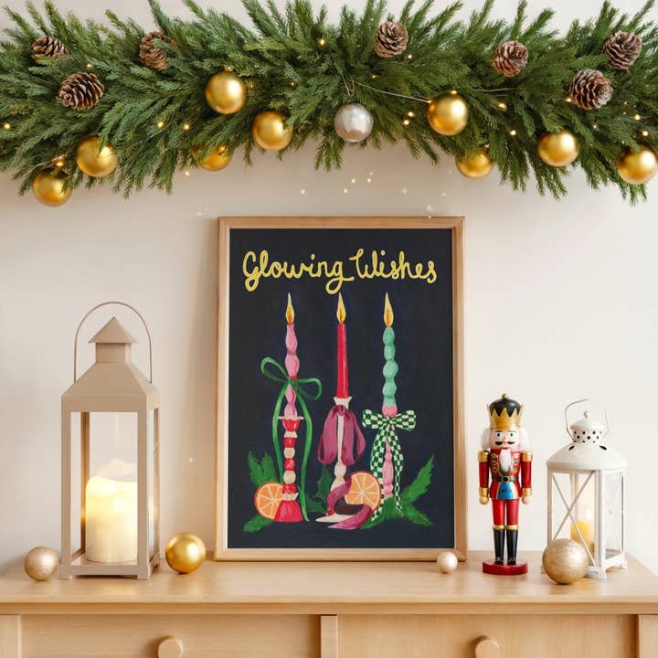 “Glowing Wishes” Christmas Candles Art Print for wholesale by Violets Print House