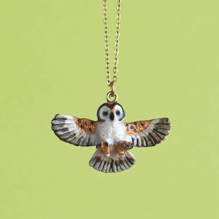 Barn Owl Necklace for wholesale by Camp Hollow Porcelain Animal Treasures
