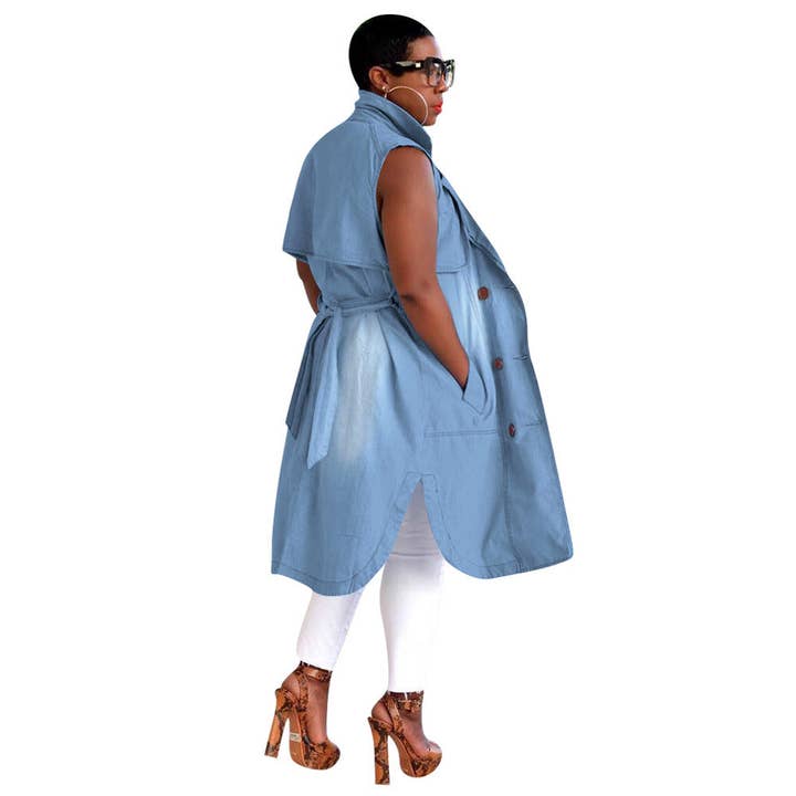 Women Fashion Casual Lace-Up Sleeveless Denim Jacket for wholesale by SALINA TRADING INC