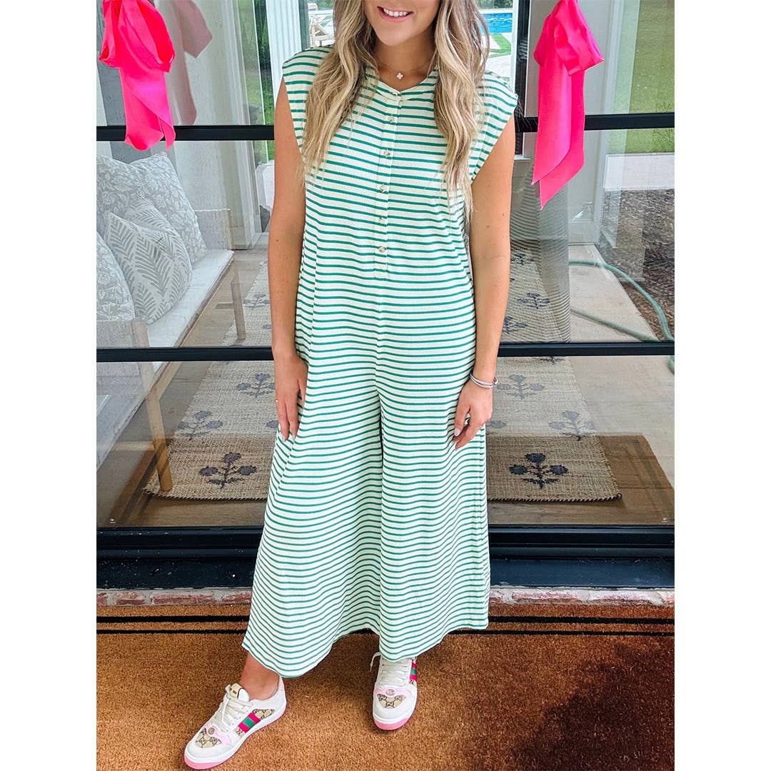 UNISHE - Wholesale Jumpsuit - Women's - Summer Knit Ribbed Striped Loose Sleeveless Jumpsuit CY1765