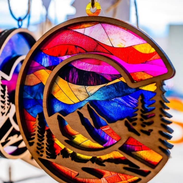 Handmade Colorado Ornament or Suncatcher: Faux stained glass for wholesale by V8 Woodcraft Designs