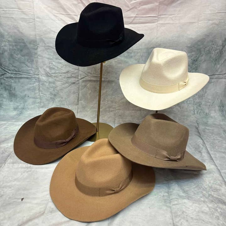 Stiff brim Cowboy Australian wool Hat With Ribbon for wholesale by Bella Betty