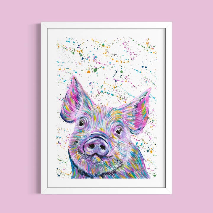 Happy Pig Art Print - Farm Animal, Farmhouse Decor for wholesale by Emma LC Art