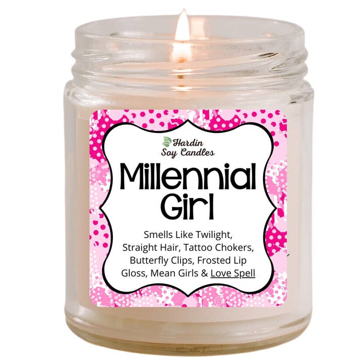 Millennial Girl Soy Candle for wholesale by Hardin Soy Candles/Peoria Book Rack