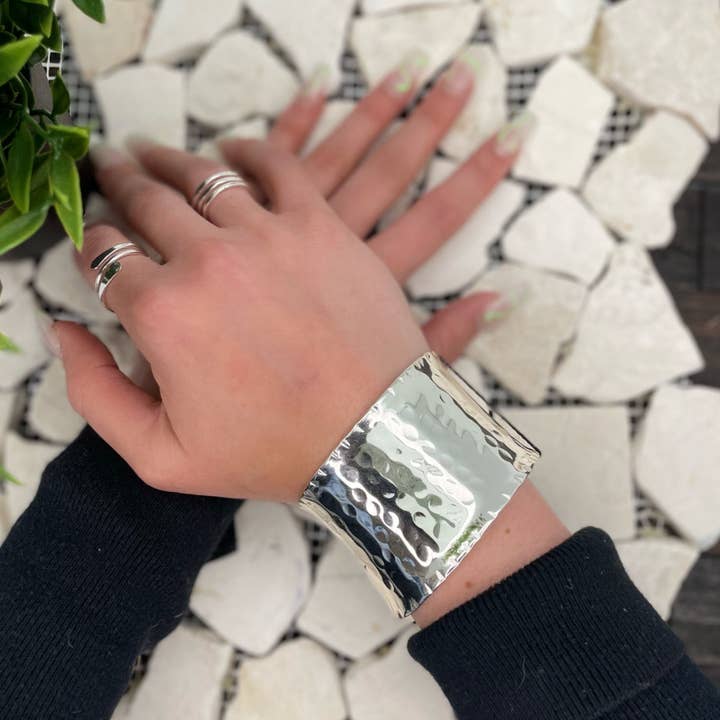 Anju Jewelry - Wholesale Cuff Bracelet - Silver Plated Adjustable Cuff Bracelet - Hammered Wide Cuff
