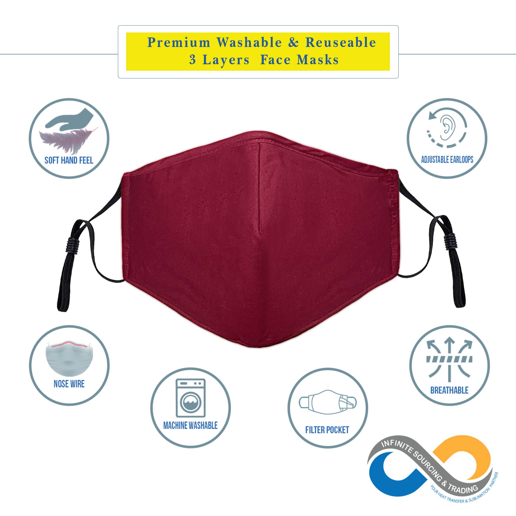 Infinite Sourcing & Trading LLC. - Wholesale Protective Face Mask/Shield - Reusable/Washable Cotton Face Mask, Solid Color Face Mask13