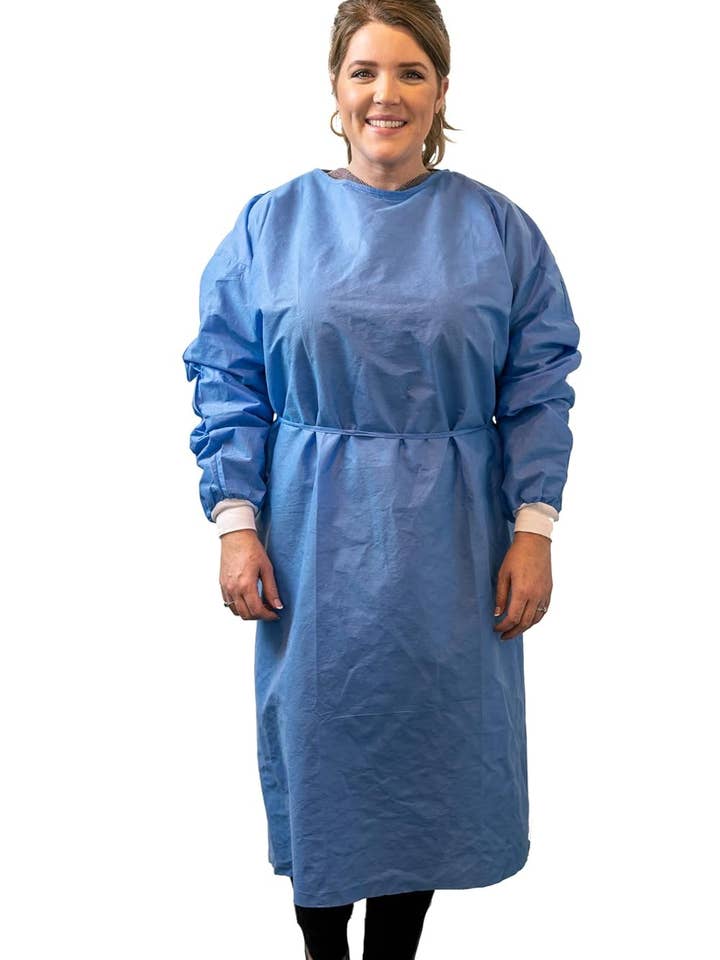 Paneffort - Wholesale Healthcare Uniform - Men's - Disposable Isolation Gowns Blue Knit Cuffs Long Sleeves (100 Pack)