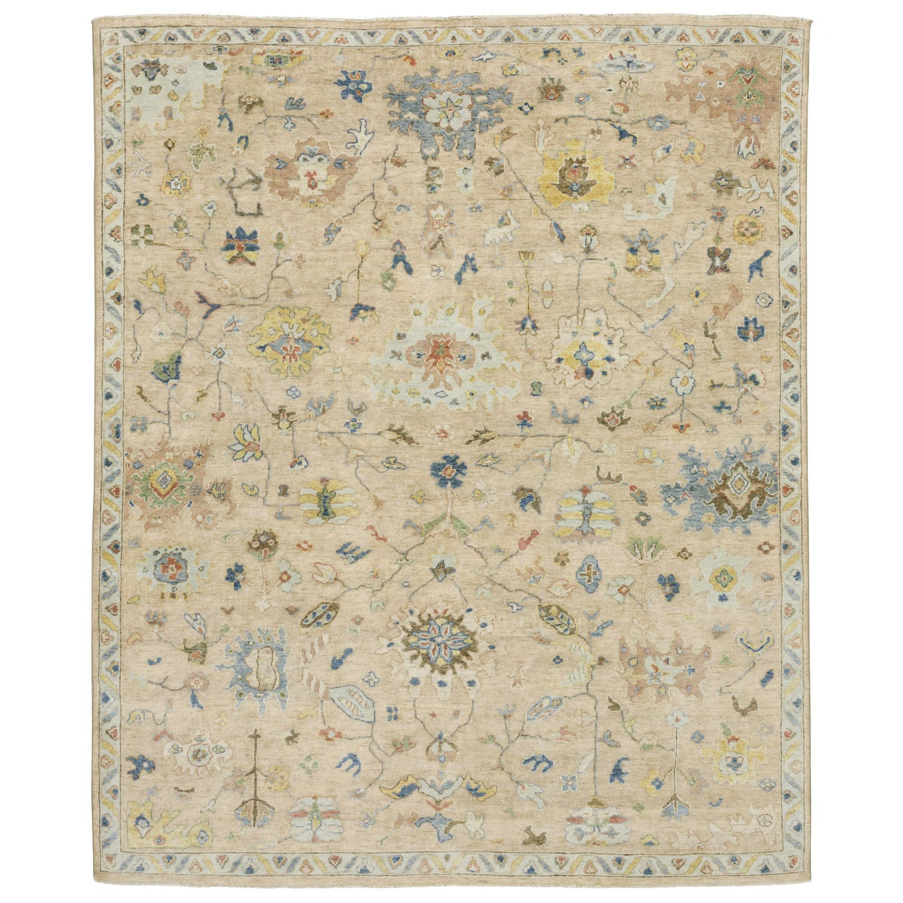 HomeRoots - Wholesale Area Rug - 2' X 3' Beige Blue And Yellow Wool Oriental Hand Knotted Area Rug With Fringe3