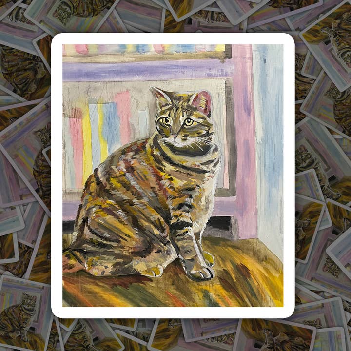 Durable Vinyl Sticker, Tabby Design, Cat Art for wholesale by Deking Art