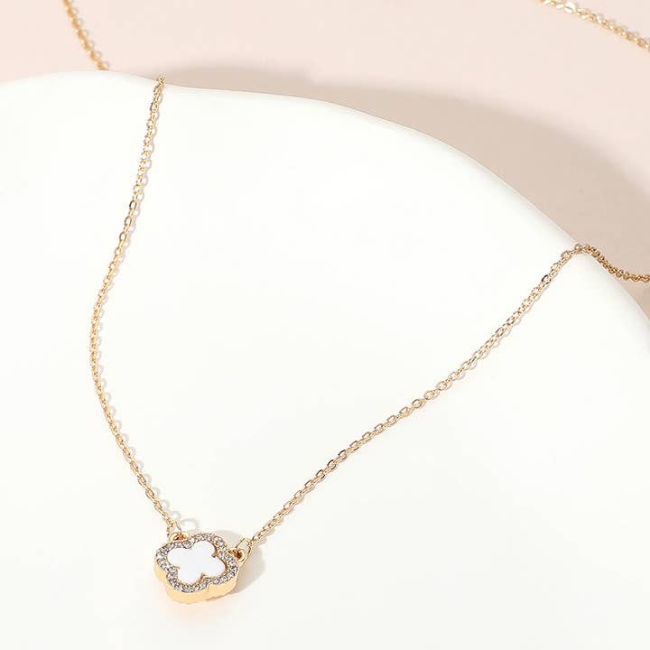 Sensibling Corp. - Wholesale Pendant/charm necklace - Gold Dipped Rhinestone Trim Quatrefoil Pendant Necklace9