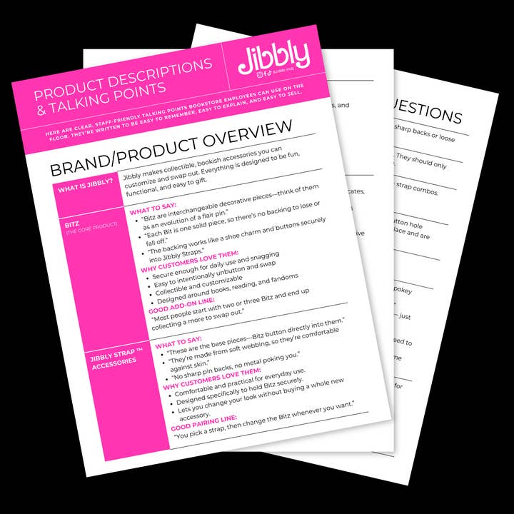 Un document de départ : Points de discussion Jibbly pour le personnel du magasin pour la vente par Jibbly