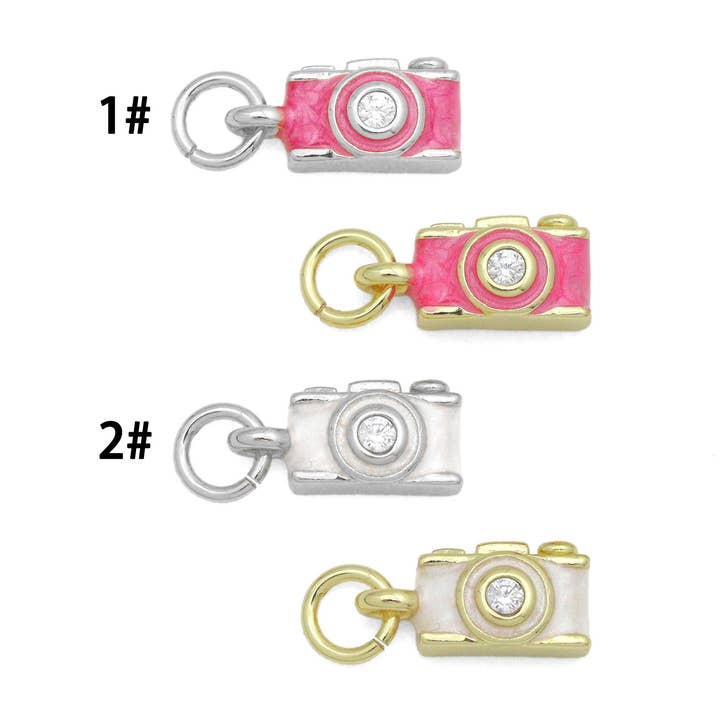 Appareil photo en émail rose, Réf#LD758 pour la vente par BestBeads&Beyond