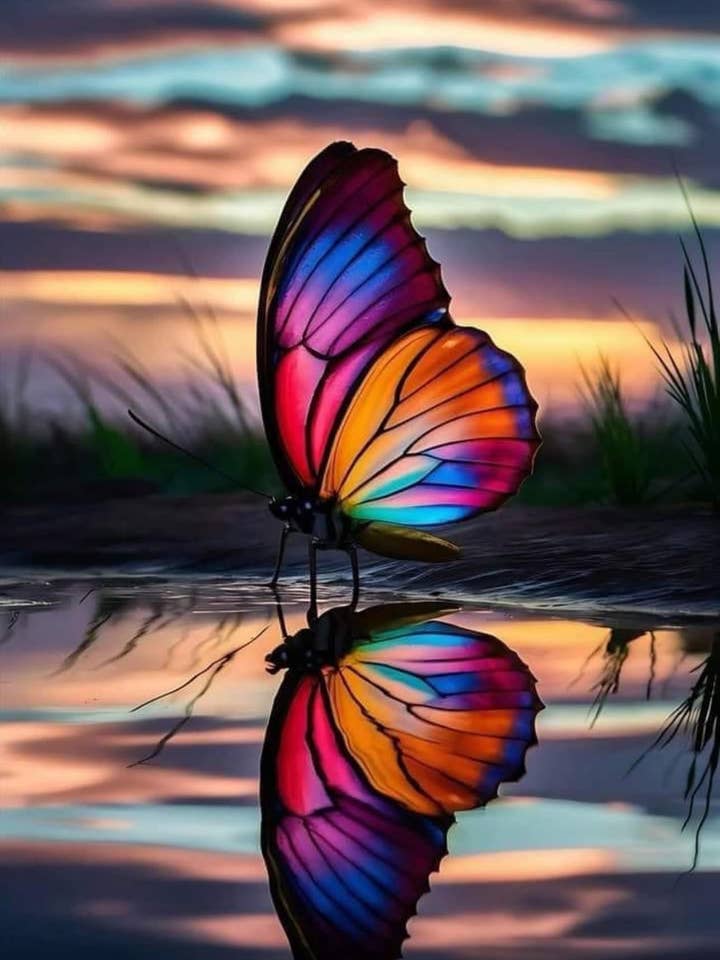 Rainbow Butterfly Reflection – Canvas Wall Art Print for wholesale by StickerMoo