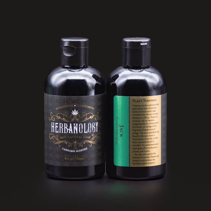 Jack 8oz Cannabis Scented Liquid Soap for wholesale by Herbanology Aromatics