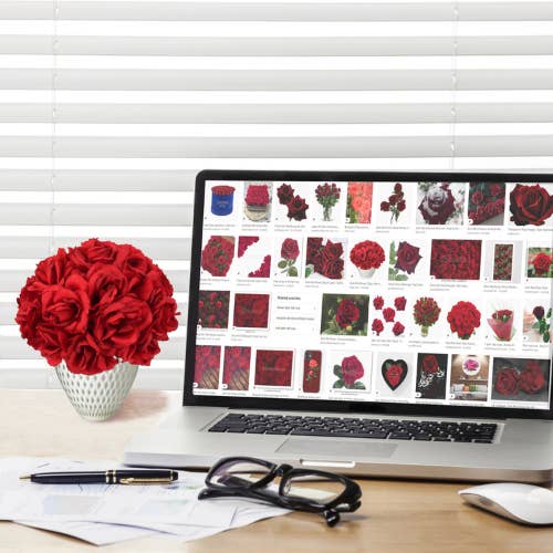Larksilk - Wholesale Artificial Flowers - Dark Red Silk Rose Picks | 50 Pack - 8In X 3In.