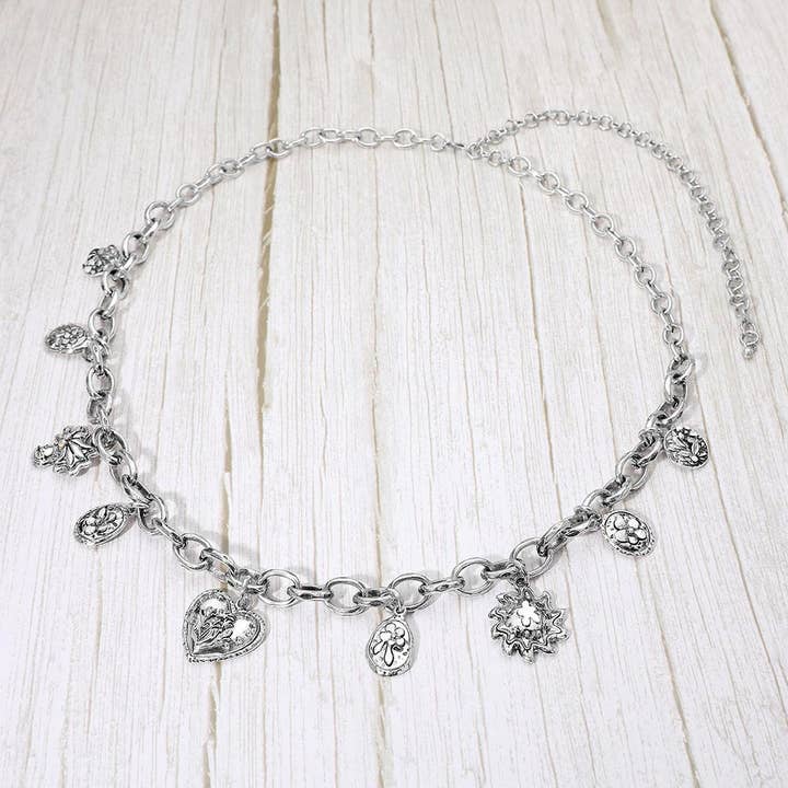 Sensibling Corp. - Wholesale Belt - Women's - Boho Western-Inspired Floral Heart Charm Station Waist Chain Belt1