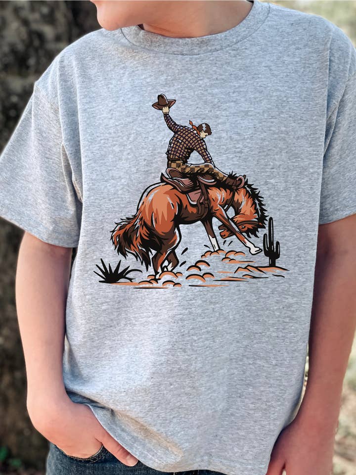 Red Stone Rebel Clothing Co. - Wholesale Screen Printed T-Shirt - Kids - Buckin horse Kid's Tee0