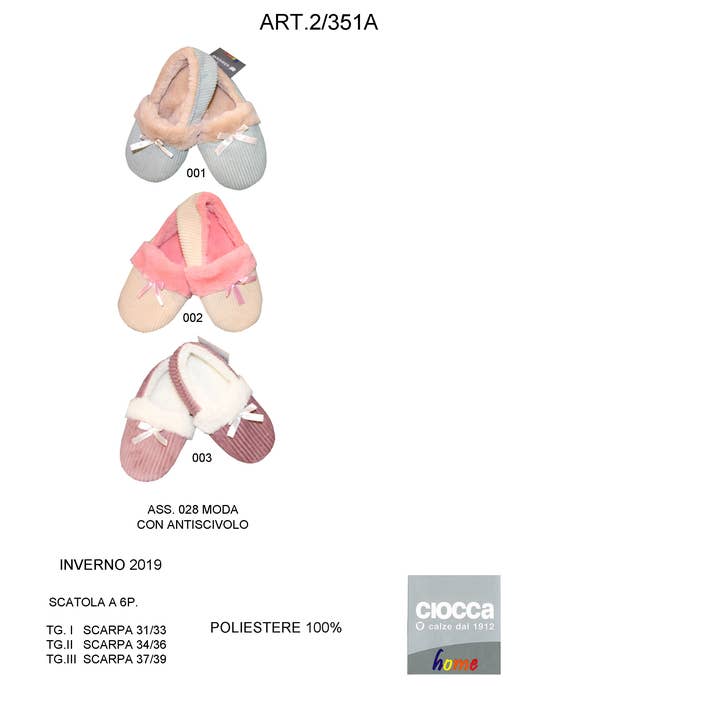 Barntofflor med päls och sammetsrosett (modell 2/351A) för wholesale av Ciocca