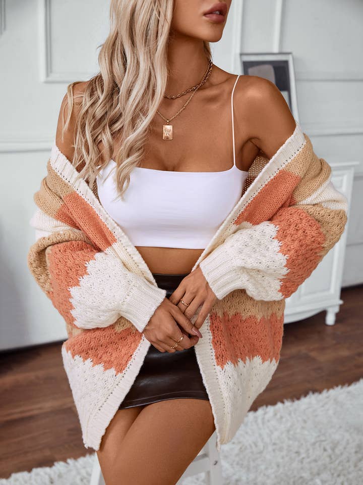 Lily Clothing - Wholesale Cardigan - Women's - STRIPED SWEATER CARDIGAN IN CONTRASTING COLORS3
