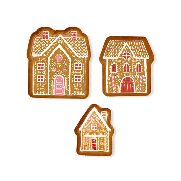 Set of 3 Enamel Holiday Gingerbread House Plates for wholesale by Two's Company - Seasonal Collection