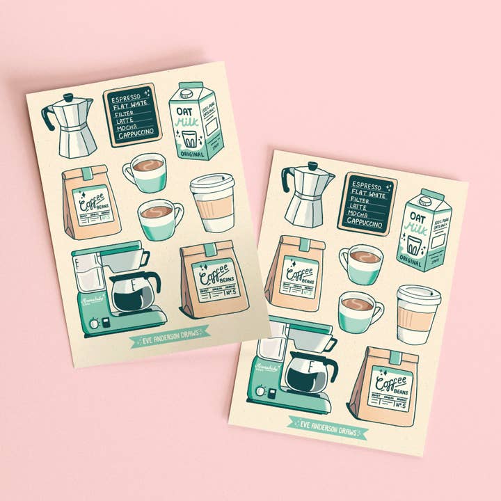 Eve Anderson Draws - Wholesale Sticker - Coffee Sticker Sheet - A61