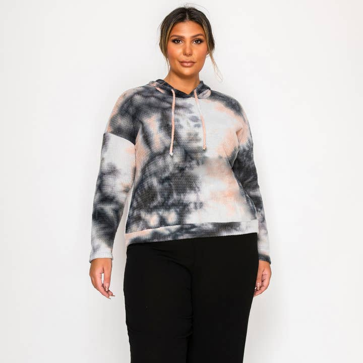 BRUSHED TIE DYE WAFFLE HOODIE LONG SLEEVE CURVE for wholesale by Coin 1804