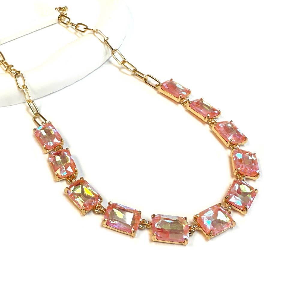 StarryNYC - Wholesale Link & chain necklace - Rectangle Crystal Glass Linked Statement Chain Necklace 7