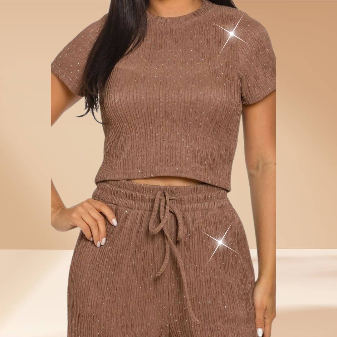 Celystrends – Engroshandel Top- og buksesæt (IKKE Loungewear) - Dame – Pyntet todelt buksetsæt med kort top og snoretræksbukser27