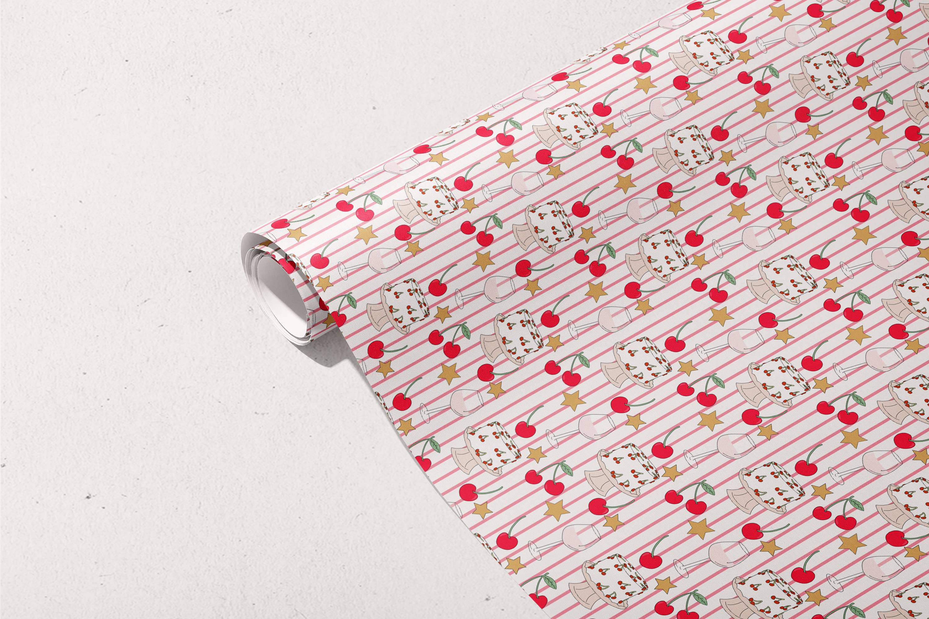 Illustrating Amy - Wholesale Wrapping Paper Roll - Cherry Stripes Gift Wrap Rolls4
