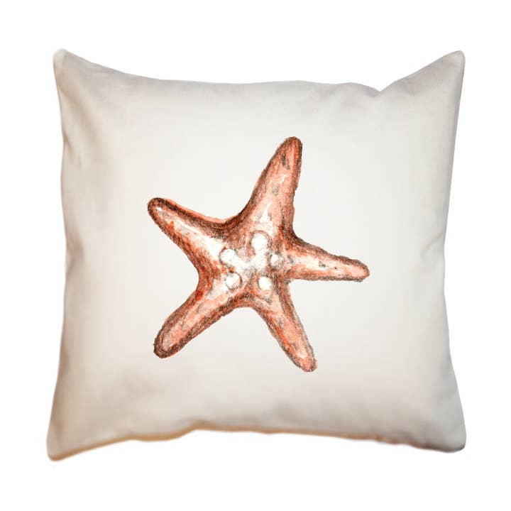 coussin carré marron étoile de mer pour la vente par Tina Labadini Designs