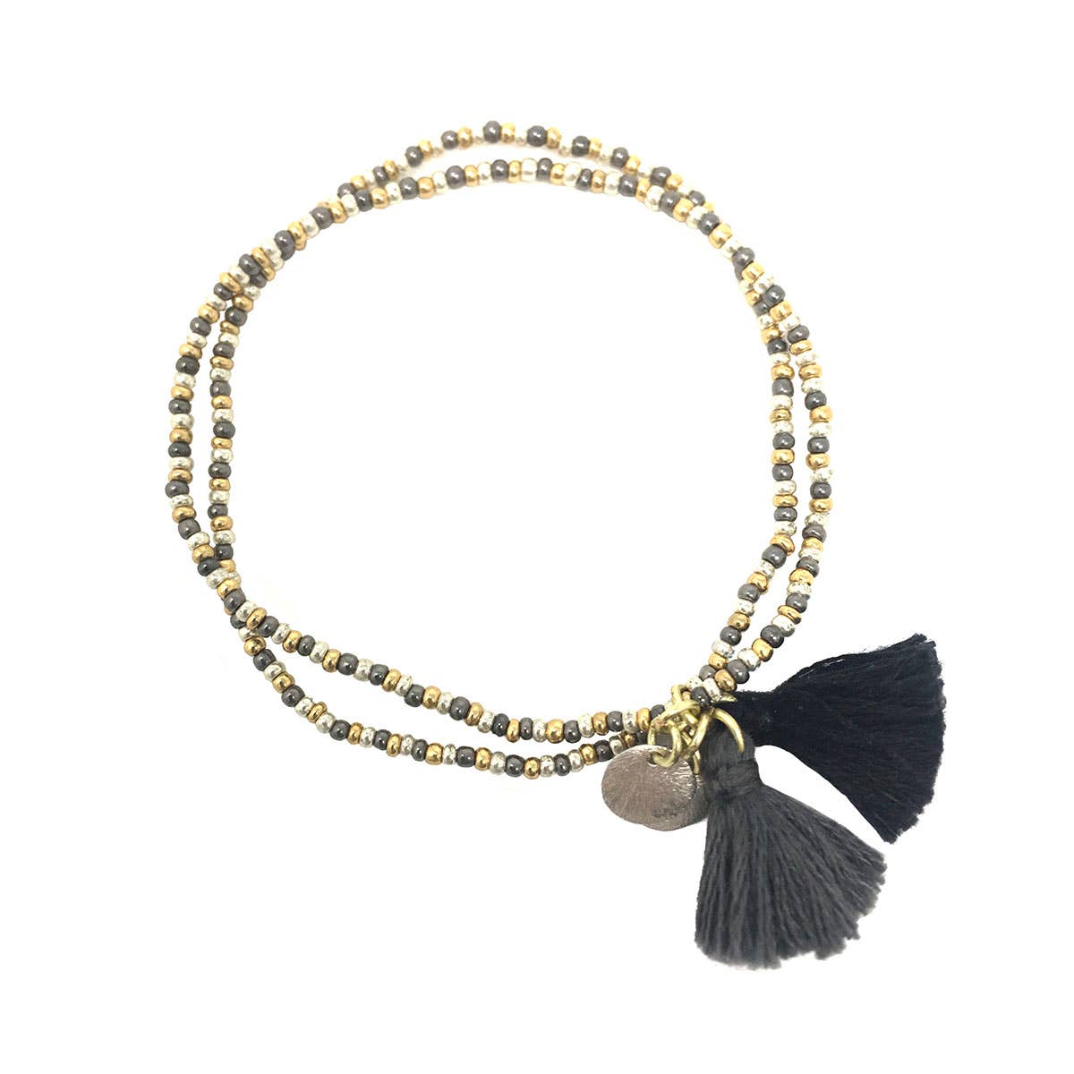 WorldFinds - Wholesale Beaded Bracelet - Gold Coast Tassel Bracelet (Black)2