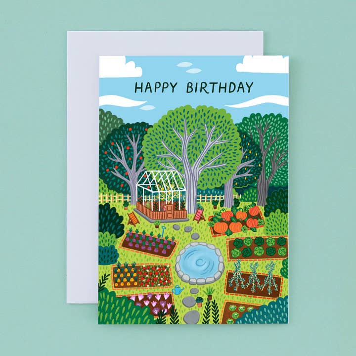 Greenhouse Allotment Birthday Card, Bestseller (6 Cards) for wholesale by Pear Tree Press US