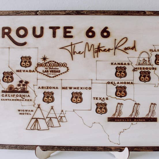 Mapa de Madera de la Ruta 66 para venta al por mayor de Illuminated Designs