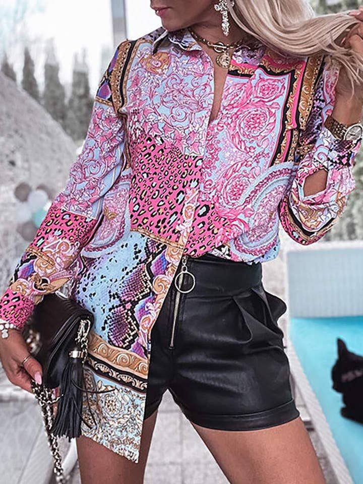 HOT PINK cheetah scarf print long sleeve shirt for wholesale on Faire