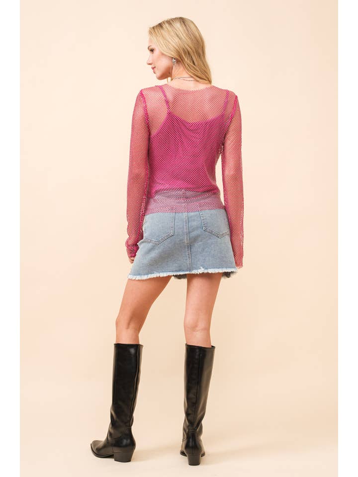 Blue B - Wholesale Blouse - Women's - 50092T - Fishnet Mesh Rhinestone Lined Top