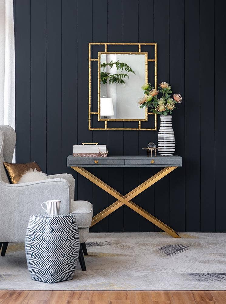 A&B Home Group Inc. - Wholesale Console Table - 43.5x14x32" Gray Faux Leather Crossed-Leg Console Table6