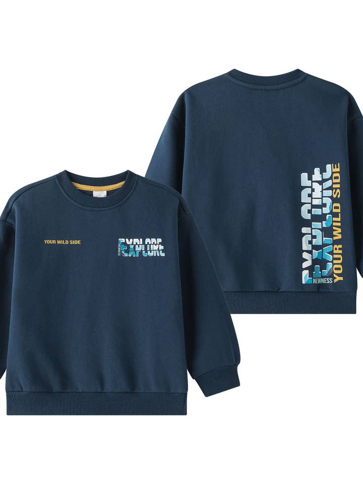 Sweat-shirt en polaire brossée bleu marine à manches longues pour garçons pour la vente par Newness Kids