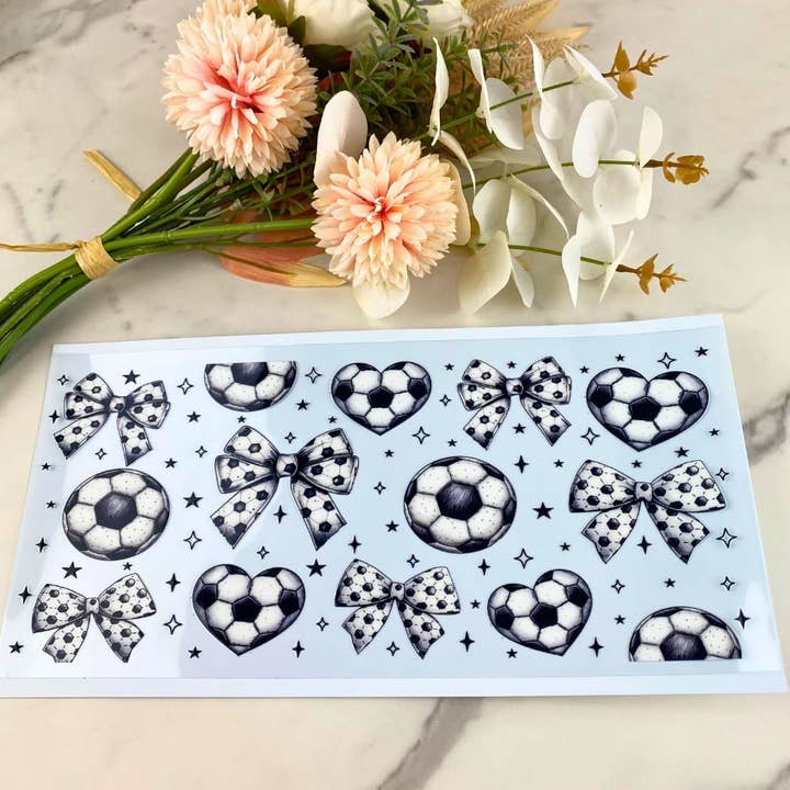 Soccer and Bows | 40 oz UV DTF Wrap for wholesale by HKS Custom Designs