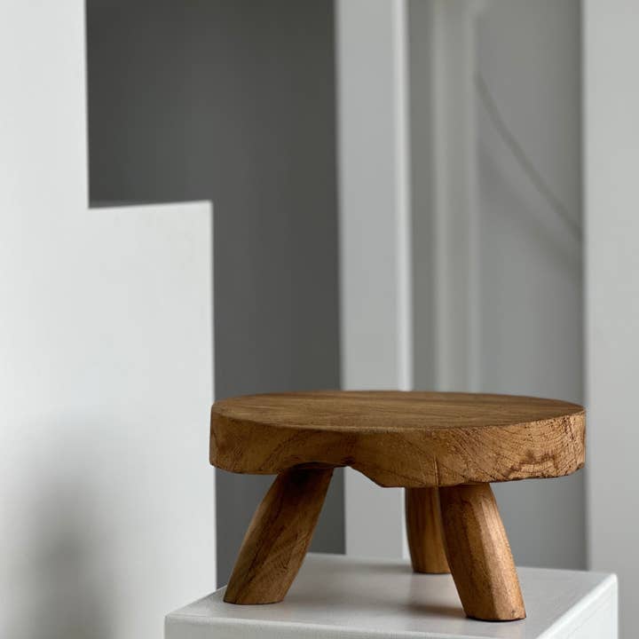 Office Objets - Wholesale Stool - Small low three-legged stool in upcycled blond teak D:30 H:15109