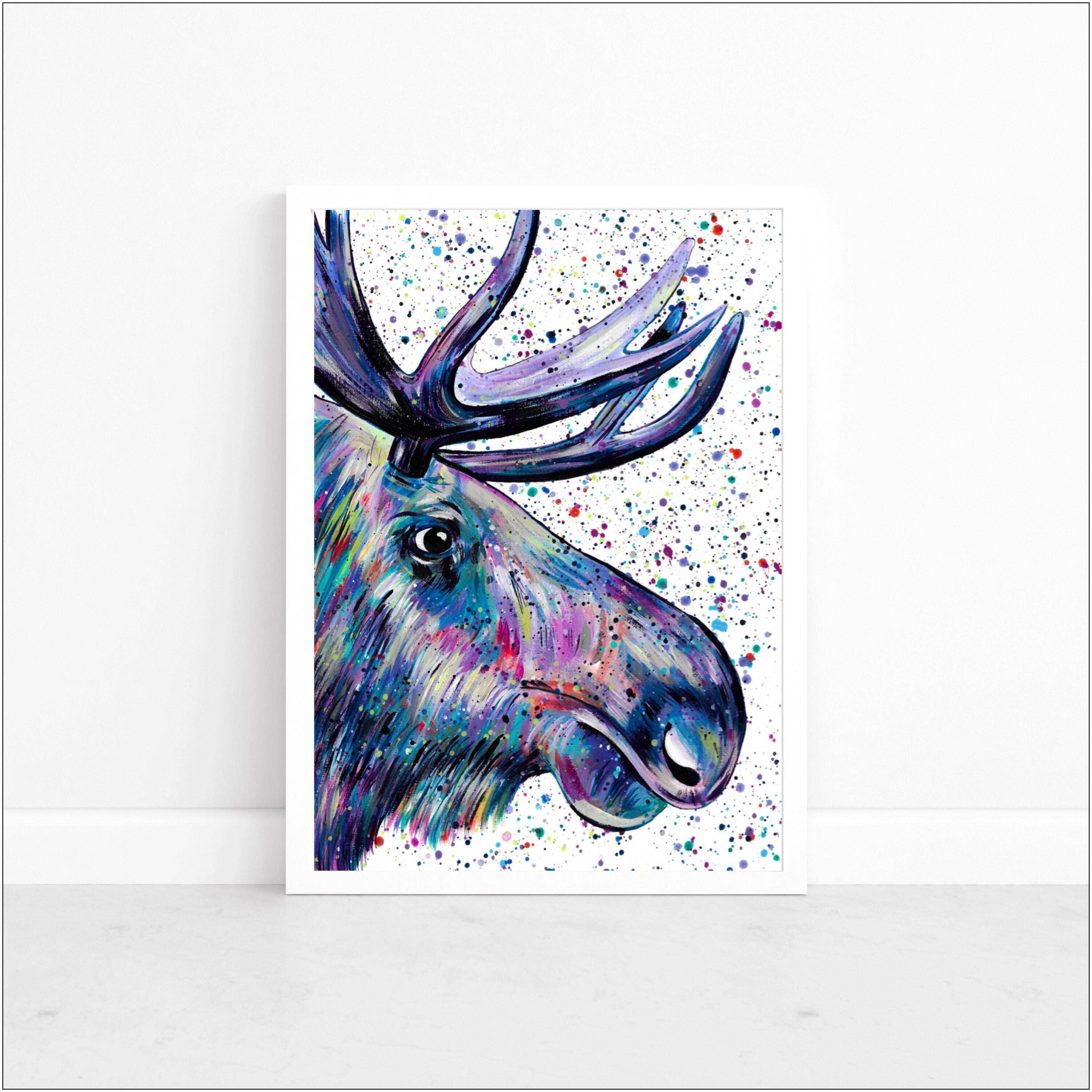 Emma LC Art – wholesale Art print – Canadian Moose Art Print, Colourful Wildlife Art7