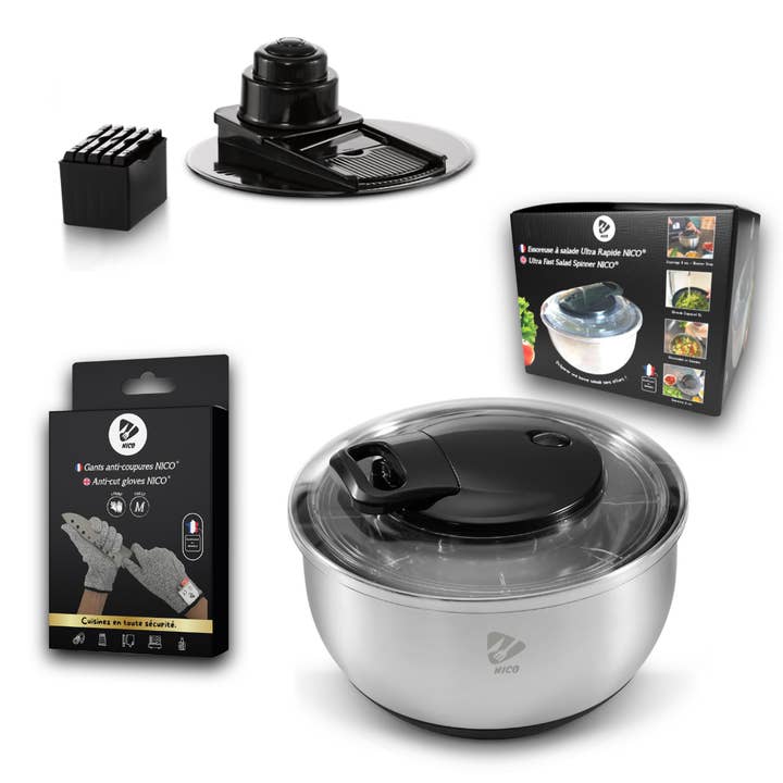 Pack Essoreuse à salade + Couvercle Mandoline + Gants pour la vente par GROUPE NICO