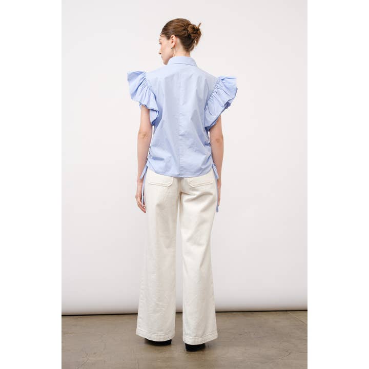 INA – wholesale Blouse – Women’s – Cotton Ruffle Short Sleeve Side Drawstring Tie Top