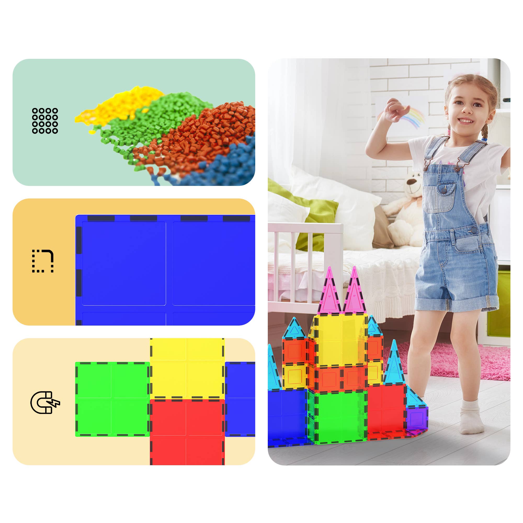 PicassoTiles - Wholesale Toy Set - Kids - PicassoTiles 4pc Large Square Magnet Tiles Expansion Pack6
