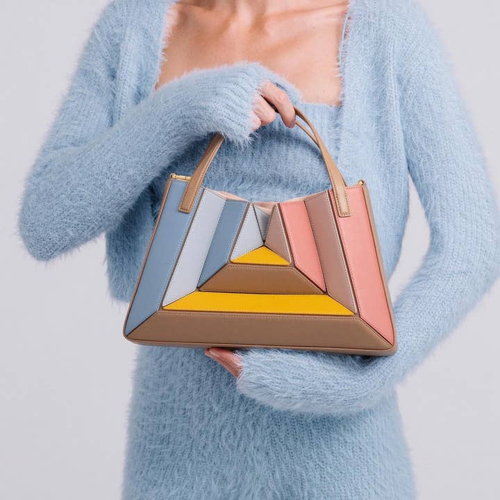 ACCITY - Wholesale Top Handle Bag - Women's - CONTRAST COLOR PATCHWORK DRAWSTRING HANDBAG_CWAB1928