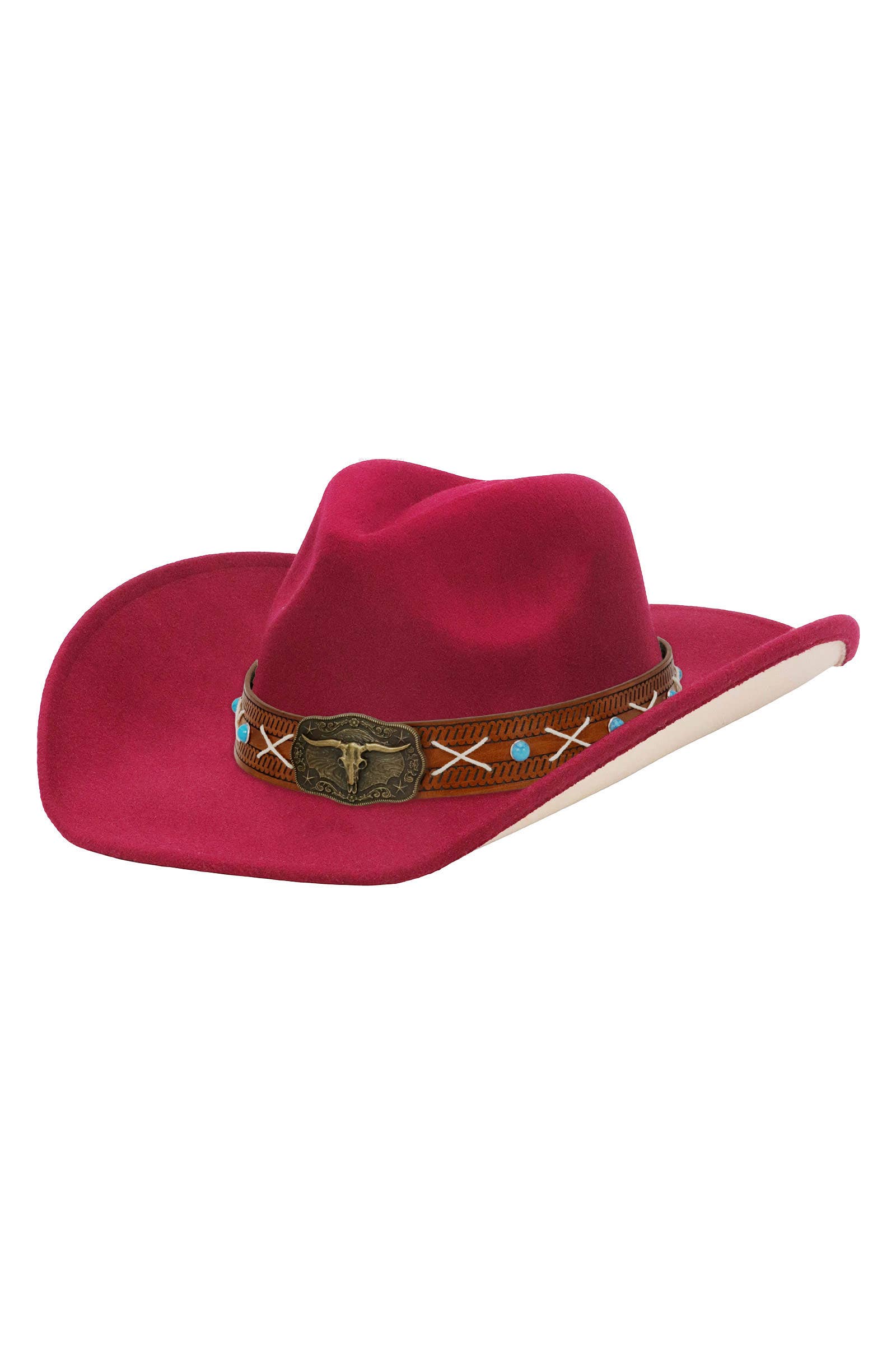 Cap Zone - Wholesale Cowboy Hat - Unisex - Longhorn Stitch Belt Two Tone Felt Cowboy Hat10